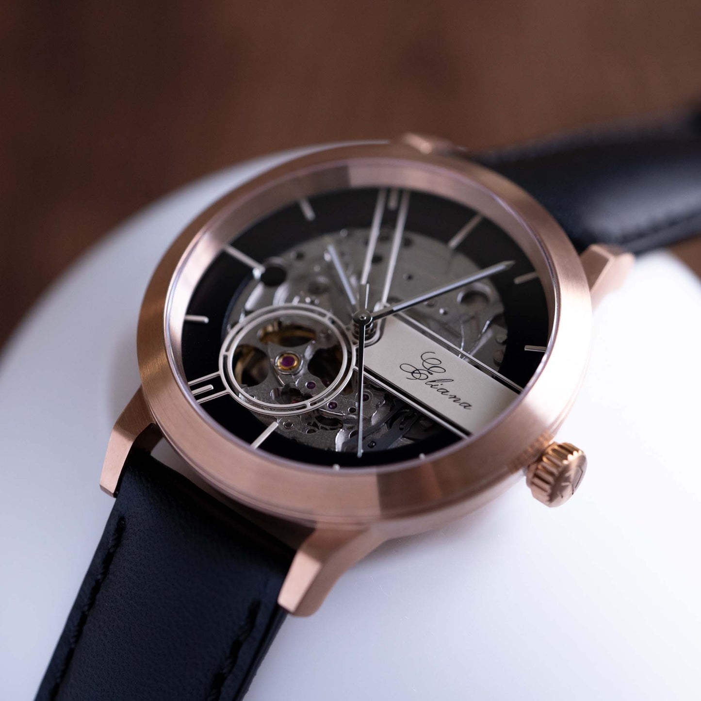 Rose gold women watch with skeleton design and custom watch face
