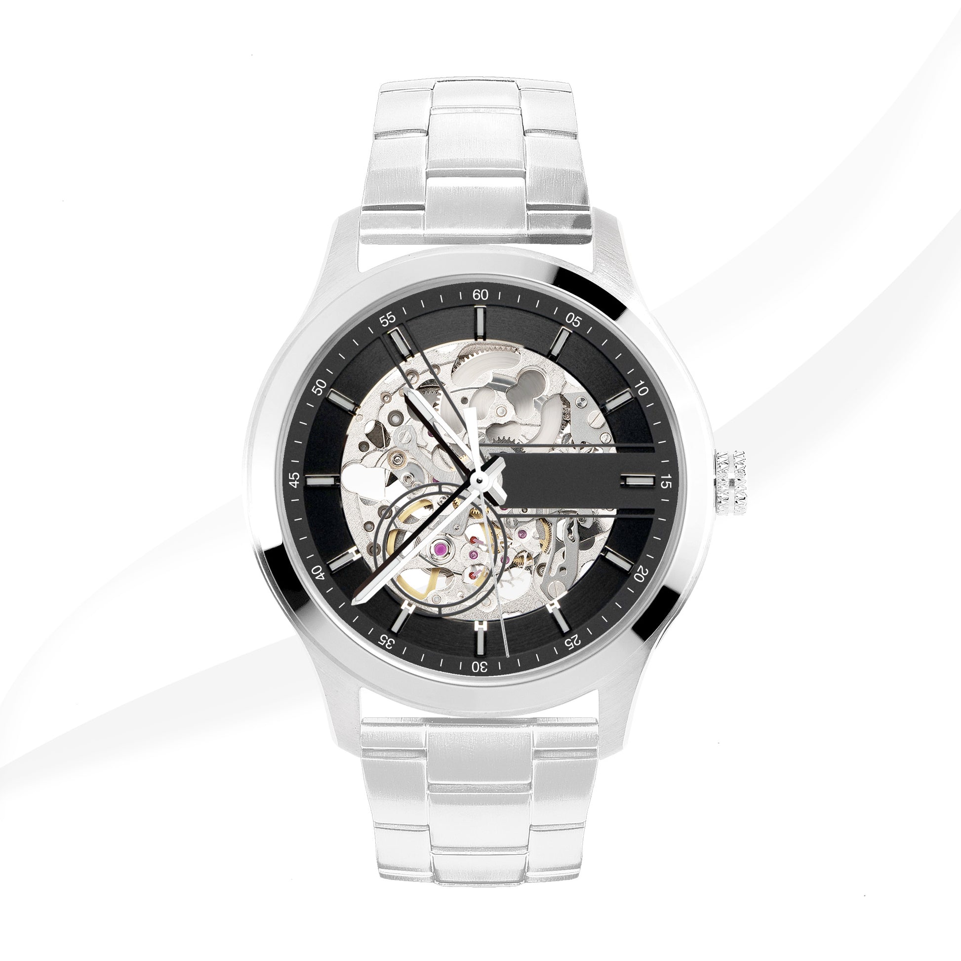 EONIQ - Custom Skeleton watch with silver bracelet - Navigator s series