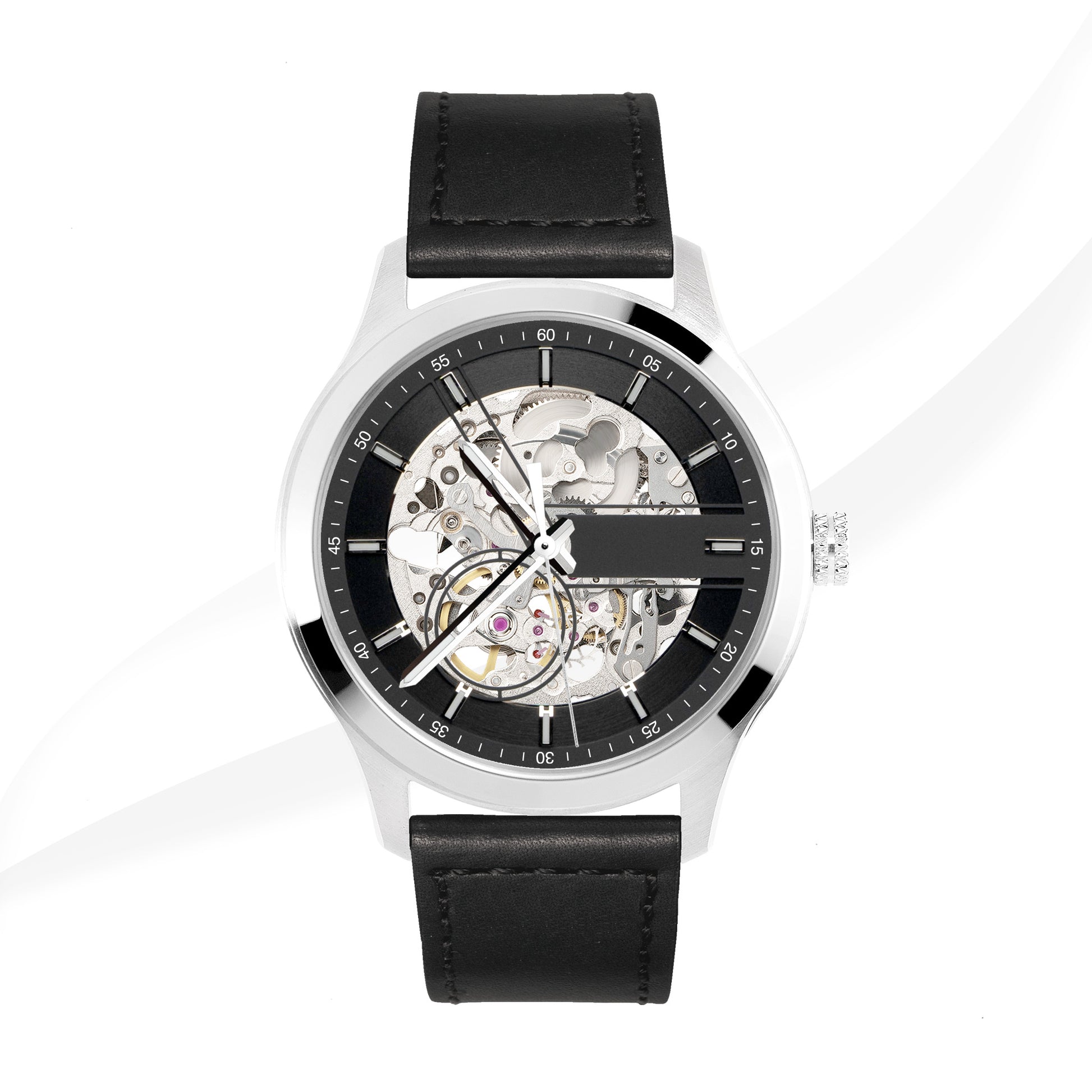 EONIQ - Custom Skeleton watch with black leather strap - Navigator s series