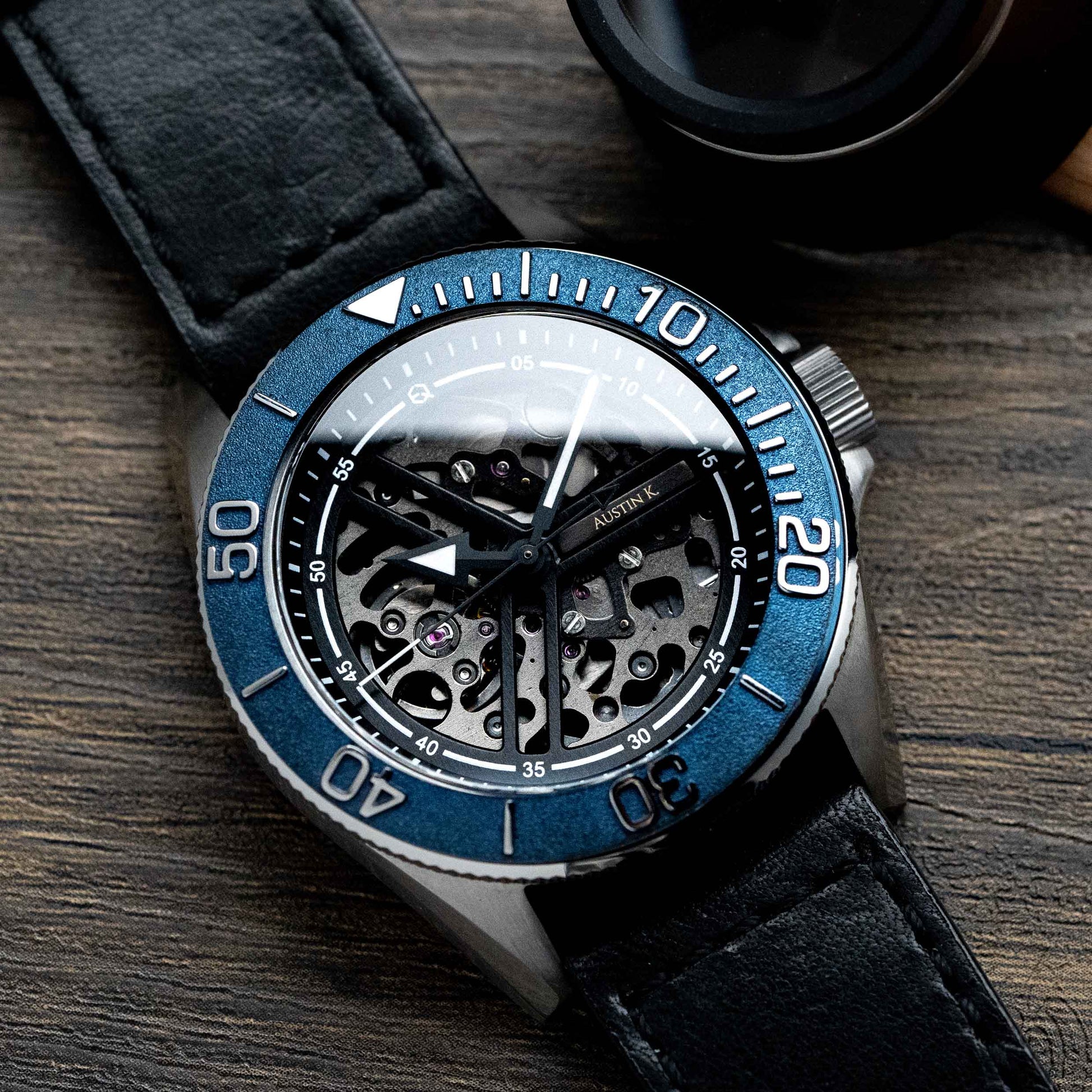 EONIQ dive watch (Skeleton dive watch) - custom watch with seiko movement and free name engraving - blue bezel insert