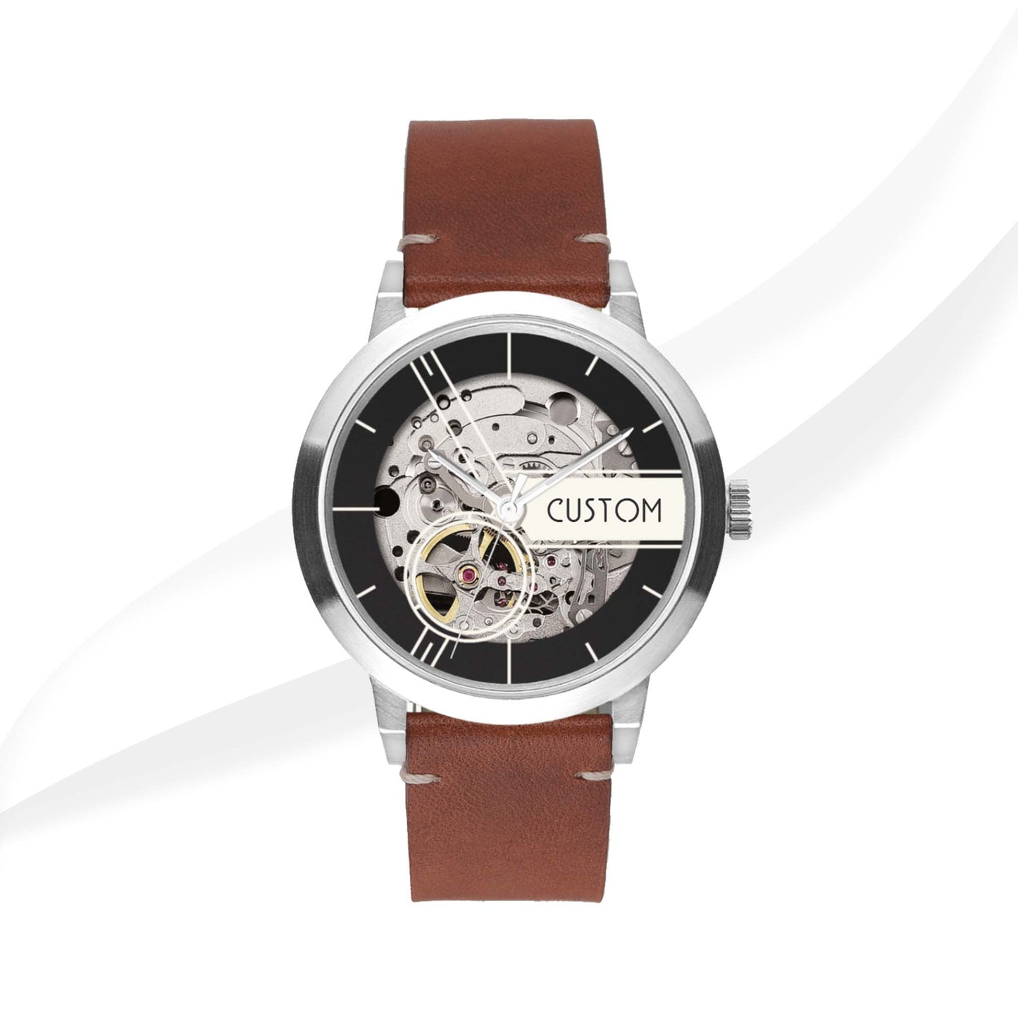 EONIQ custom skeleton watch - brown strap