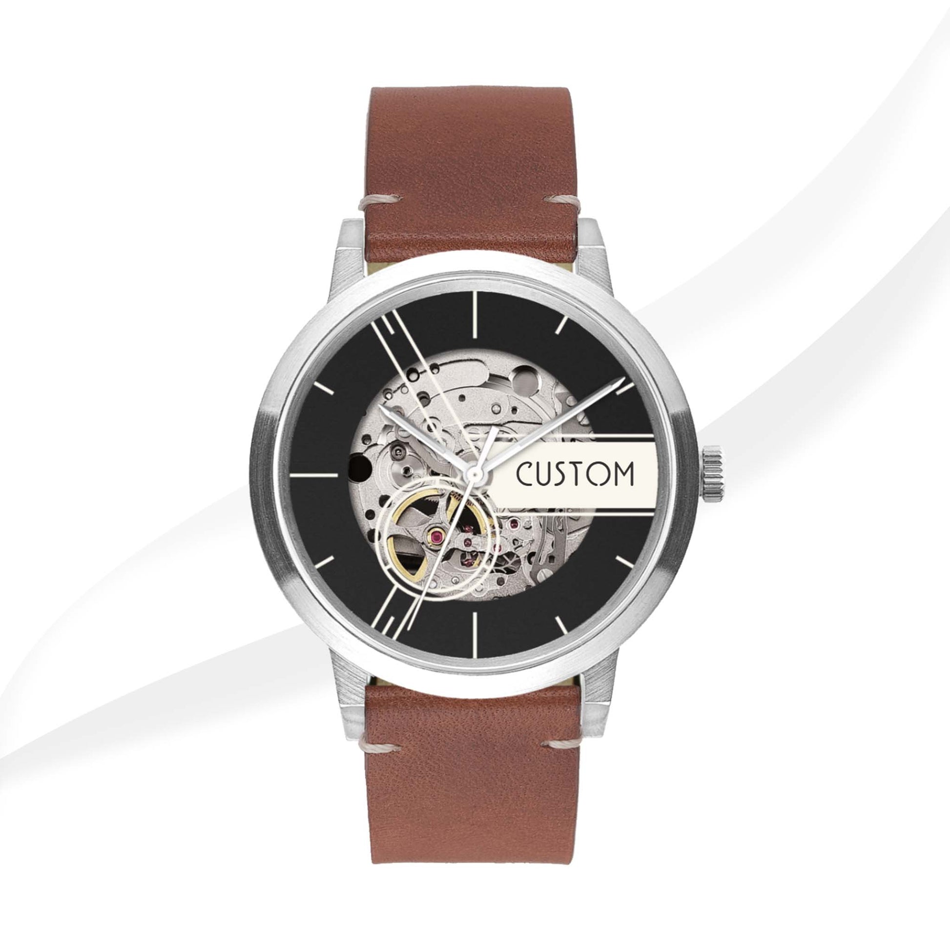 EONIQ custom skeleton watch - brown vintage strap