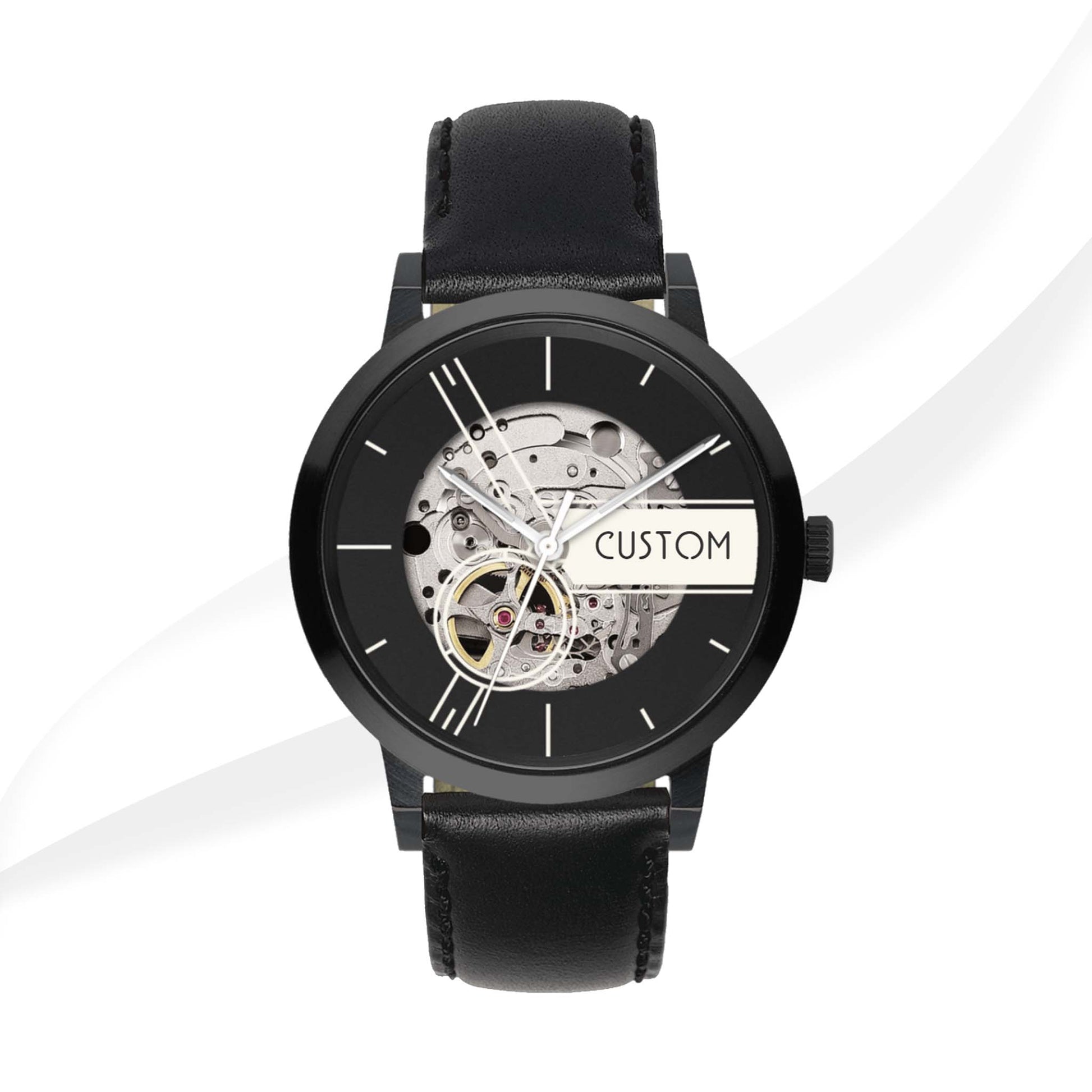 EONIQ custom skeleton watch - black leather